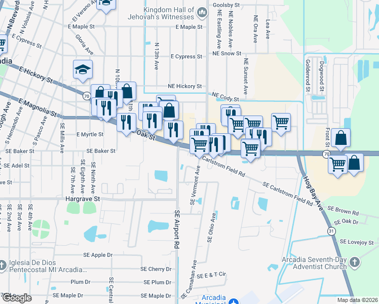 map of restaurants, bars, coffee shops, grocery stores, and more near 1049 Southeast Vermont Avenue in Arcadia