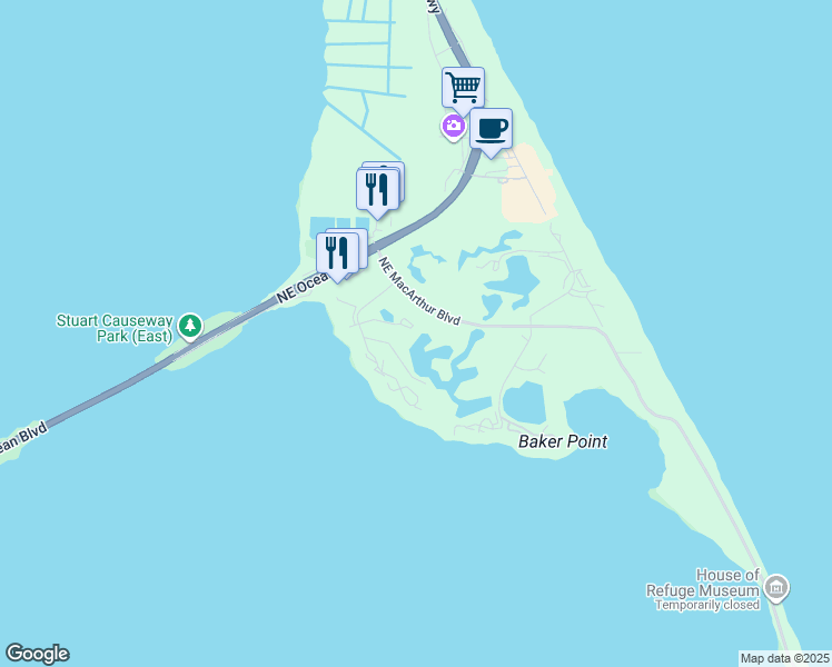map of restaurants, bars, coffee shops, grocery stores, and more near 311 Northeast Golfview Court in Stuart