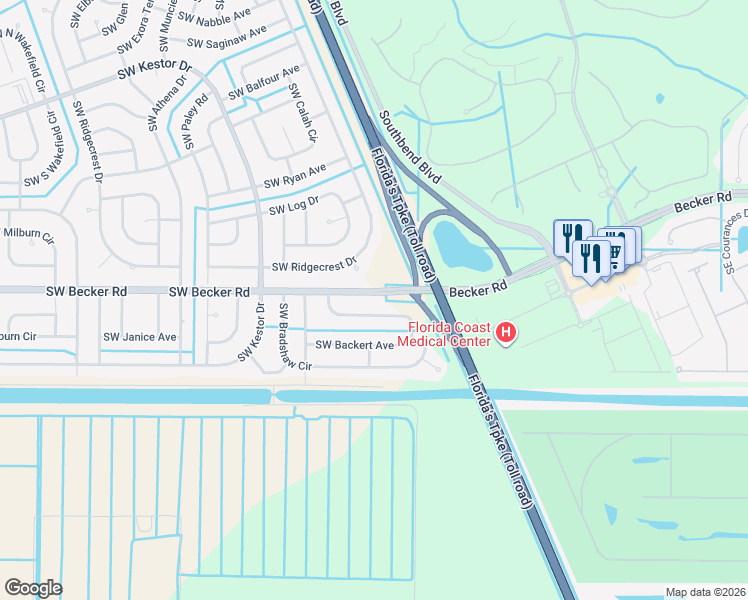 map of restaurants, bars, coffee shops, grocery stores, and more near 614 Southwest Bradshaw Circle in Port St. Lucie