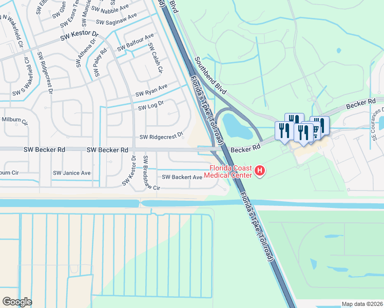map of restaurants, bars, coffee shops, grocery stores, and more near 614 Southwest Bradshaw Circle in Port St. Lucie