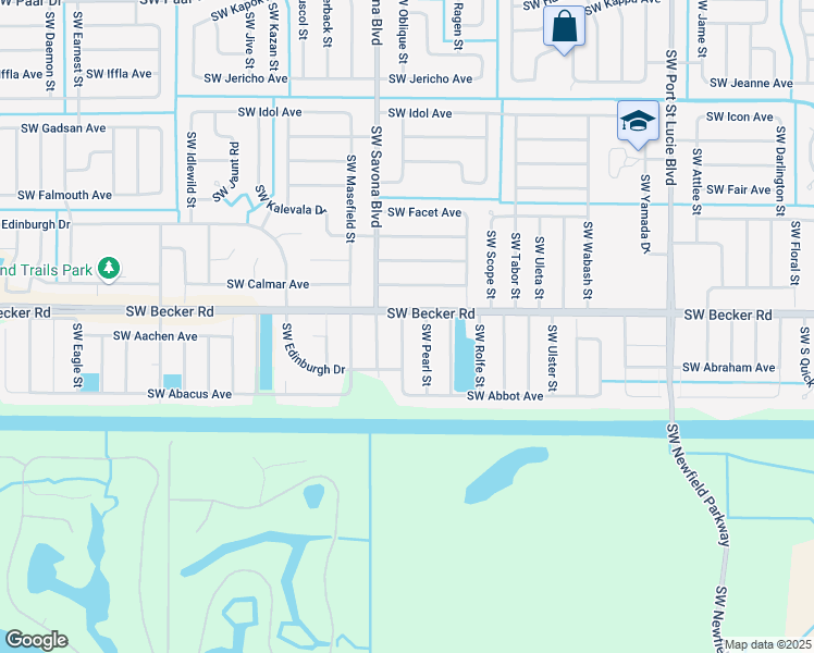 map of restaurants, bars, coffee shops, grocery stores, and more near 4634 Southwest Pearl Street in Port St. Lucie