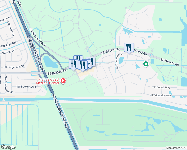 map of restaurants, bars, coffee shops, grocery stores, and more near 864 Southeast Becker Road in Port St. Lucie