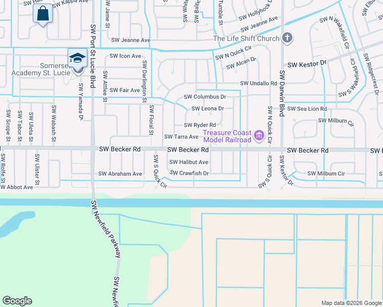 map of restaurants, bars, coffee shops, grocery stores, and more near 514 Southwest Halibut Avenue in Port St. Lucie