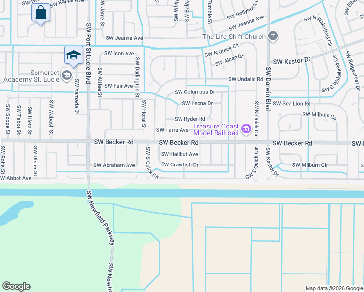 map of restaurants, bars, coffee shops, grocery stores, and more near 514 Southwest Halibut Avenue in Port St. Lucie