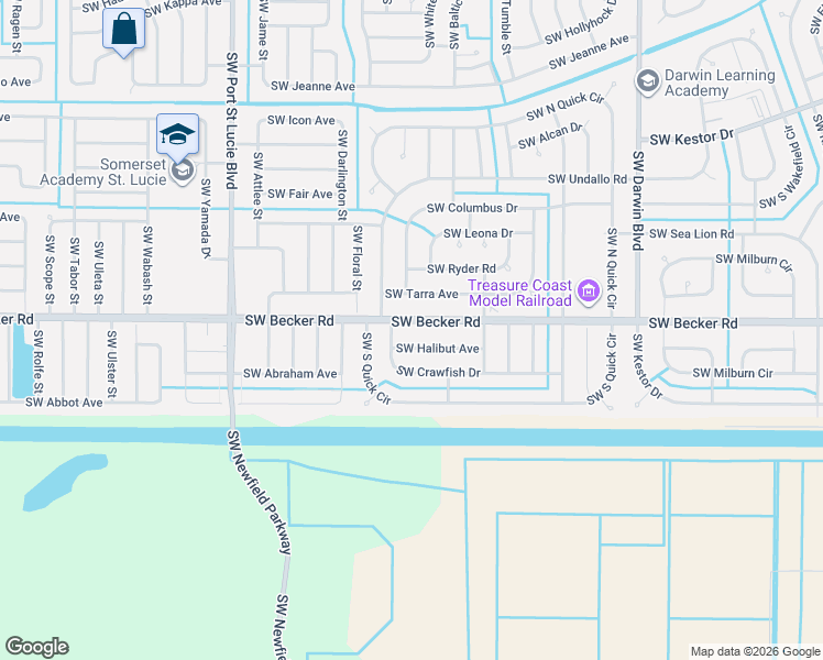 map of restaurants, bars, coffee shops, grocery stores, and more near 573 Southwest Crawfish Drive in Port St. Lucie