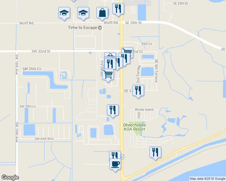 map of restaurants, bars, coffee shops, grocery stores, and more near 3603 U.S. 441 in Okeechobee