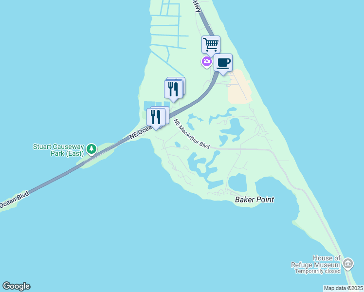 map of restaurants, bars, coffee shops, grocery stores, and more near 331 Golfview Circle in Stuart