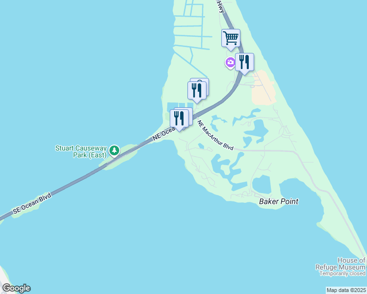 map of restaurants, bars, coffee shops, grocery stores, and more near 370 Northeast Edgewater Drive in Stuart