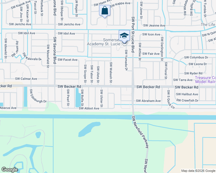 map of restaurants, bars, coffee shops, grocery stores, and more near Southwest Becker Road in Port St. Lucie