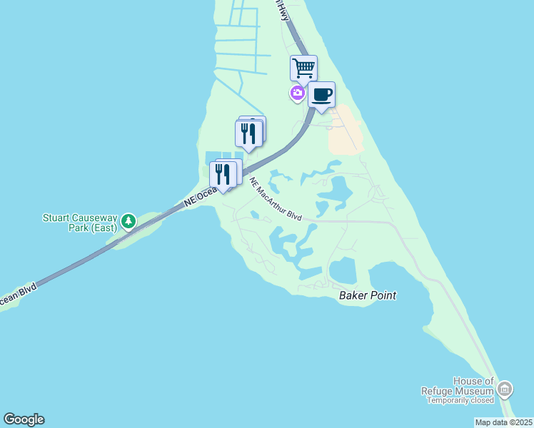 map of restaurants, bars, coffee shops, grocery stores, and more near 327 Golfview Circle in Stuart