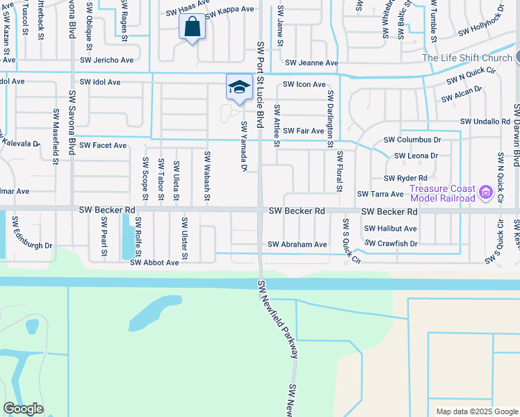 map of restaurants, bars, coffee shops, grocery stores, and more near 733 Southwest Becker Road in Port St. Lucie