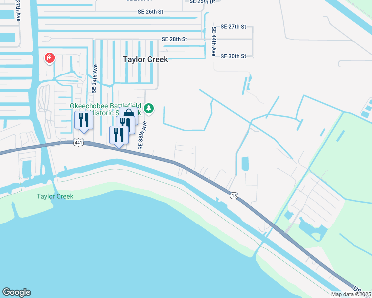 map of restaurants, bars, coffee shops, grocery stores, and more near 3625 Southeast 42nd Place in Okeechobee