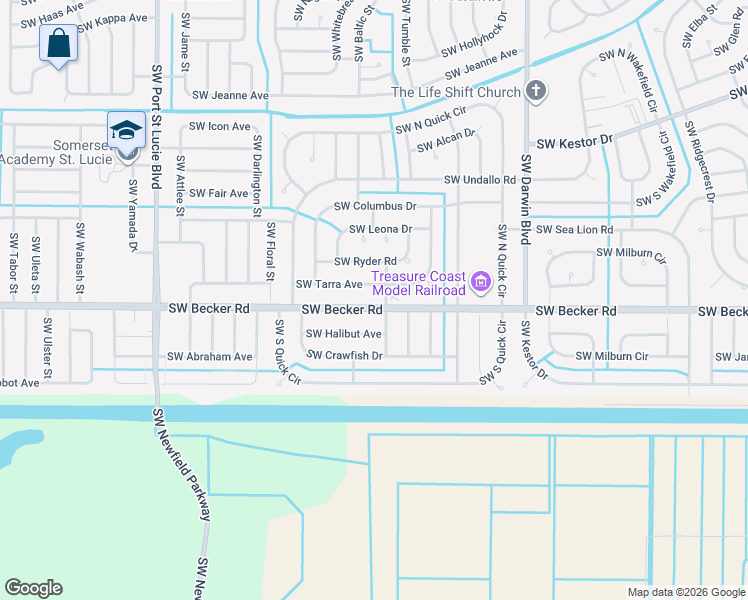 map of restaurants, bars, coffee shops, grocery stores, and more near 309 Southwest Becker Road in Port St. Lucie