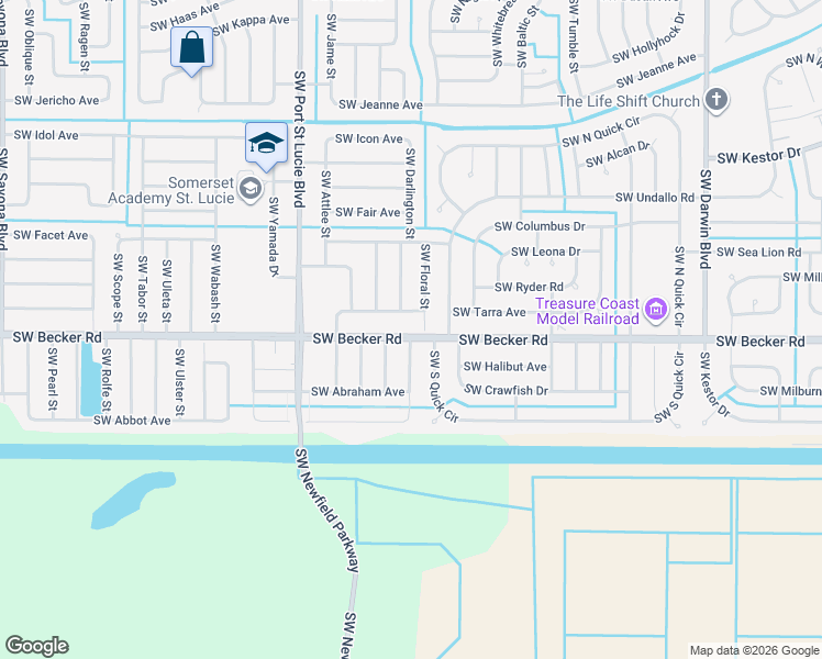 map of restaurants, bars, coffee shops, grocery stores, and more near 4589 Southwest Floral Street in Port St. Lucie
