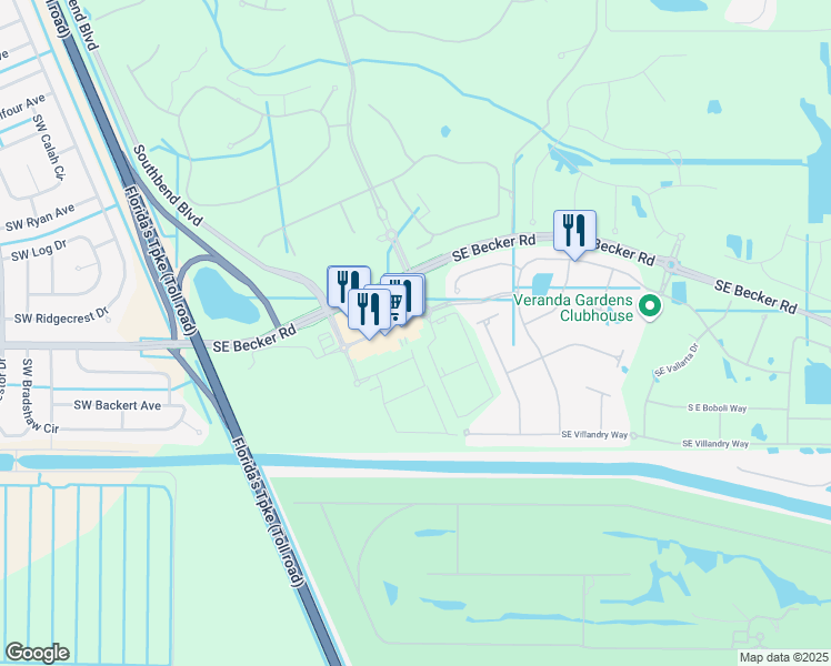 map of restaurants, bars, coffee shops, grocery stores, and more near 864 Southeast Becker Road in Port St. Lucie