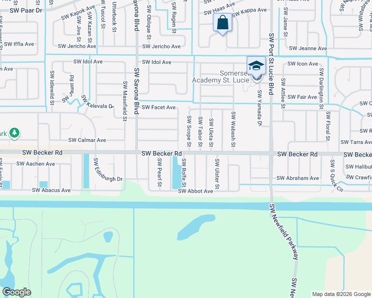 map of restaurants, bars, coffee shops, grocery stores, and more near 955 Southwest Becker Road in Port St. Lucie