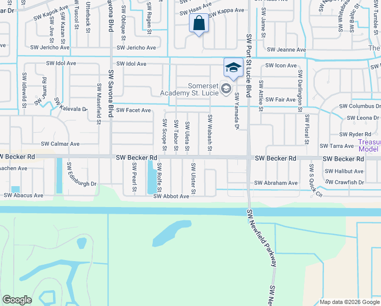 map of restaurants, bars, coffee shops, grocery stores, and more near 4590 Southwest Uleta Street in Port St. Lucie