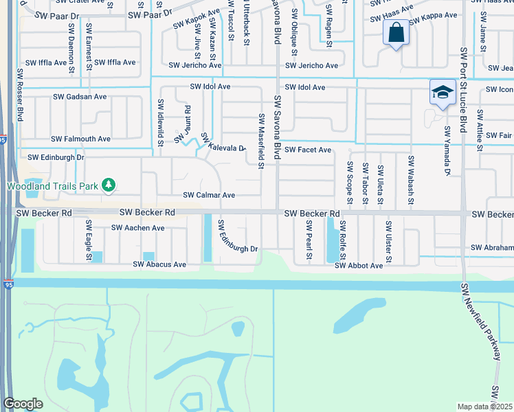 map of restaurants, bars, coffee shops, grocery stores, and more near 4592 Southwest Masefield Street in Port St. Lucie