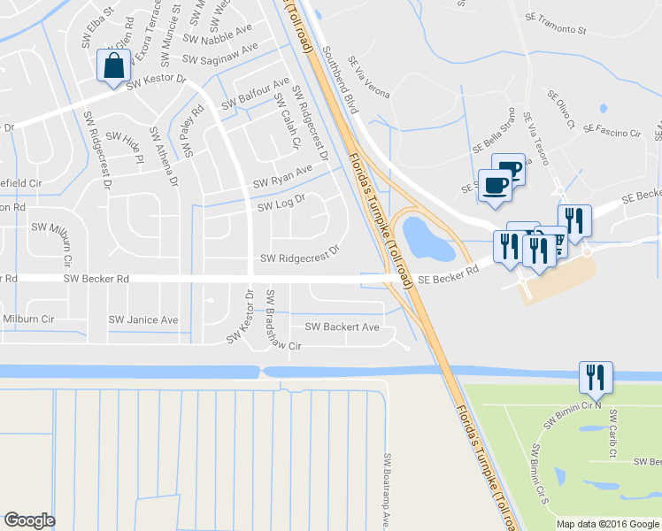 map of restaurants, bars, coffee shops, grocery stores, and more near 4542 Southwest Duo Court in Port St. Lucie