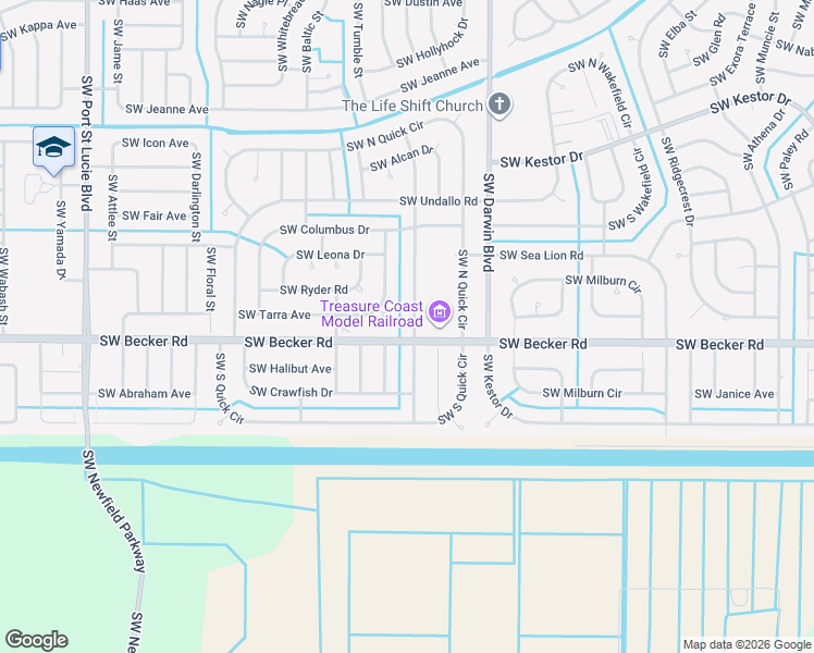 map of restaurants, bars, coffee shops, grocery stores, and more near 4594 Southwest Bradbury Street in Port St. Lucie