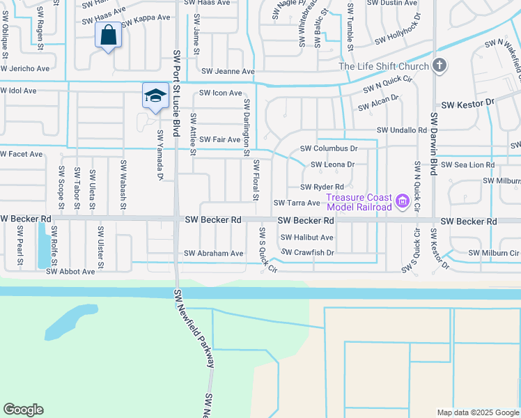 map of restaurants, bars, coffee shops, grocery stores, and more near 4589 Southwest Floral Street in Port St. Lucie
