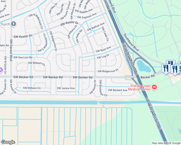 map of restaurants, bars, coffee shops, grocery stores, and more near 420 Southwest Ridgecrest Drive in Port St. Lucie