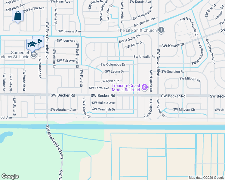 map of restaurants, bars, coffee shops, grocery stores, and more near 309 Southwest Becker Road in Port St. Lucie