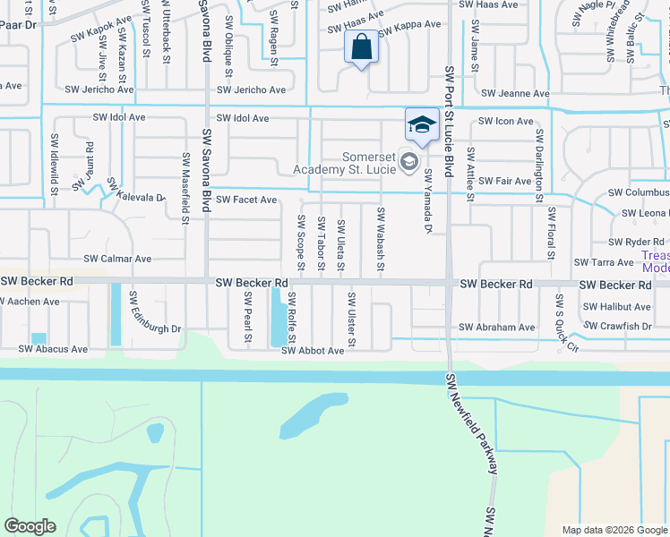 map of restaurants, bars, coffee shops, grocery stores, and more near 4590 Southwest Uleta Street in Port St. Lucie
