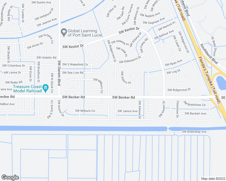 map of restaurants, bars, coffee shops, grocery stores, and more near 4550 Southwest Oscar Court in Port Saint Lucie