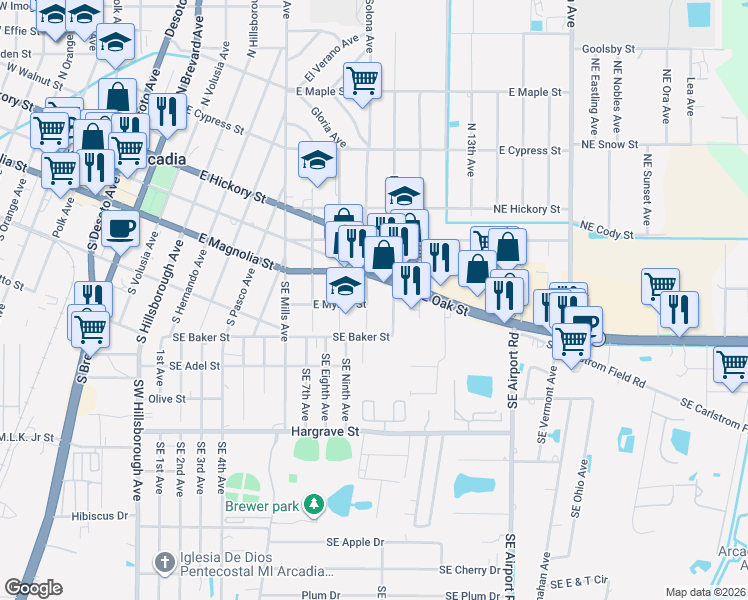 map of restaurants, bars, coffee shops, grocery stores, and more near 205 South Roger Avenue in Arcadia