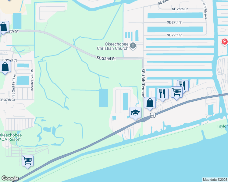 map of restaurants, bars, coffee shops, grocery stores, and more near 1601 U.S. 441 in Okeechobee