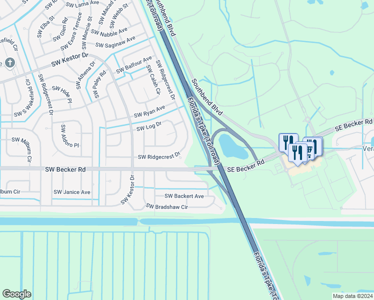 map of restaurants, bars, coffee shops, grocery stores, and more near 384 Southwest Ridgecrest Drive in Port St. Lucie