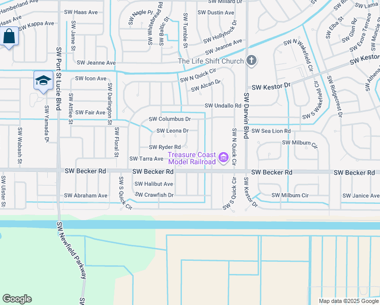 map of restaurants, bars, coffee shops, grocery stores, and more near 450 Southwest Ryder Road in Port St. Lucie