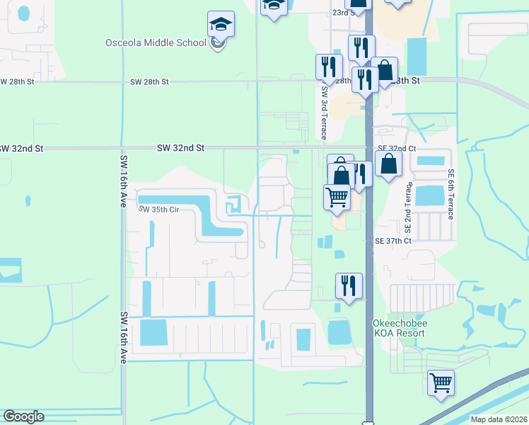 map of restaurants, bars, coffee shops, grocery stores, and more near 3520 Southwest 10th Terrace in Okeechobee