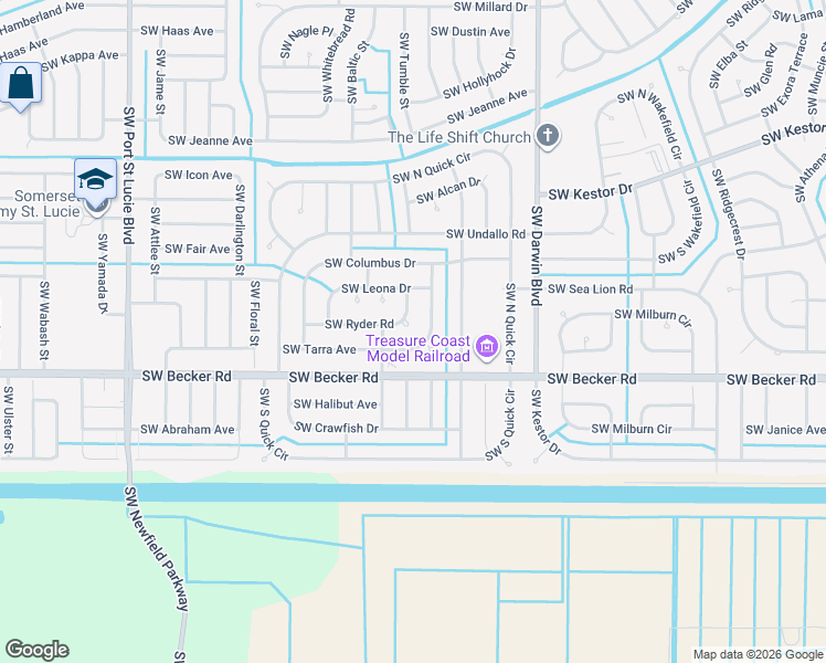 map of restaurants, bars, coffee shops, grocery stores, and more near 440 Southwest Ryder Road in Port St. Lucie