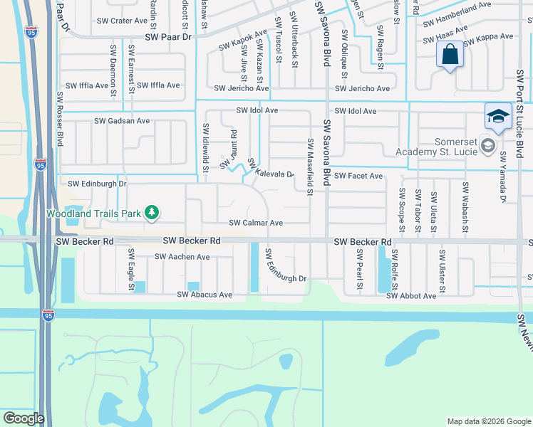 map of restaurants, bars, coffee shops, grocery stores, and more near 1185 Southwest Arc Court in Port St. Lucie