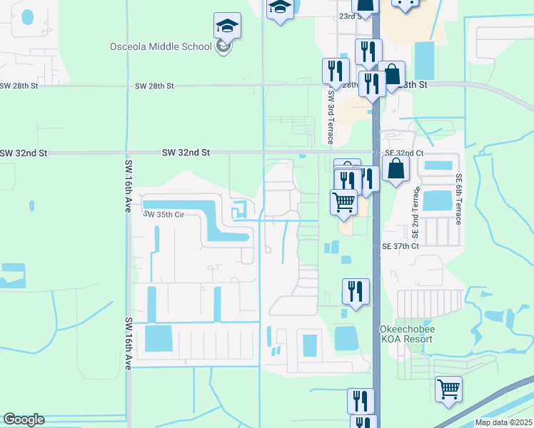 map of restaurants, bars, coffee shops, grocery stores, and more near 3520 Southwest 10th Terrace in Okeechobee