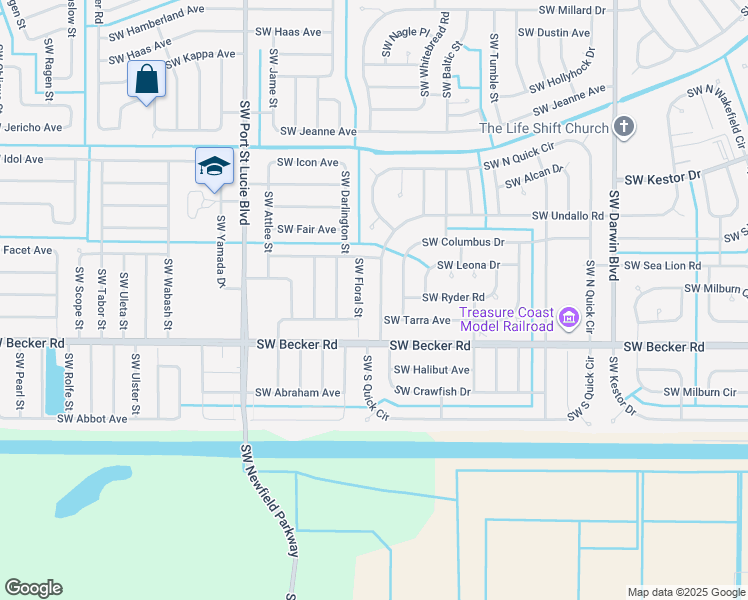 map of restaurants, bars, coffee shops, grocery stores, and more near 565 Southwest Undallo Road in Port St. Lucie