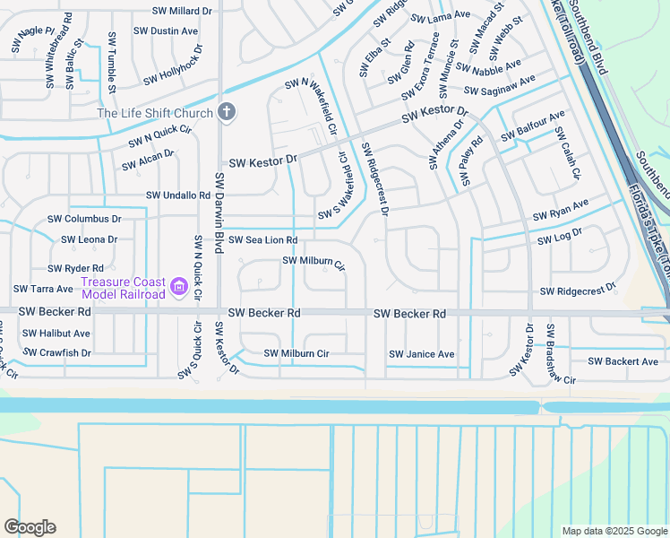 map of restaurants, bars, coffee shops, grocery stores, and more near 217 Southwest Milburn Circle in Port St. Lucie