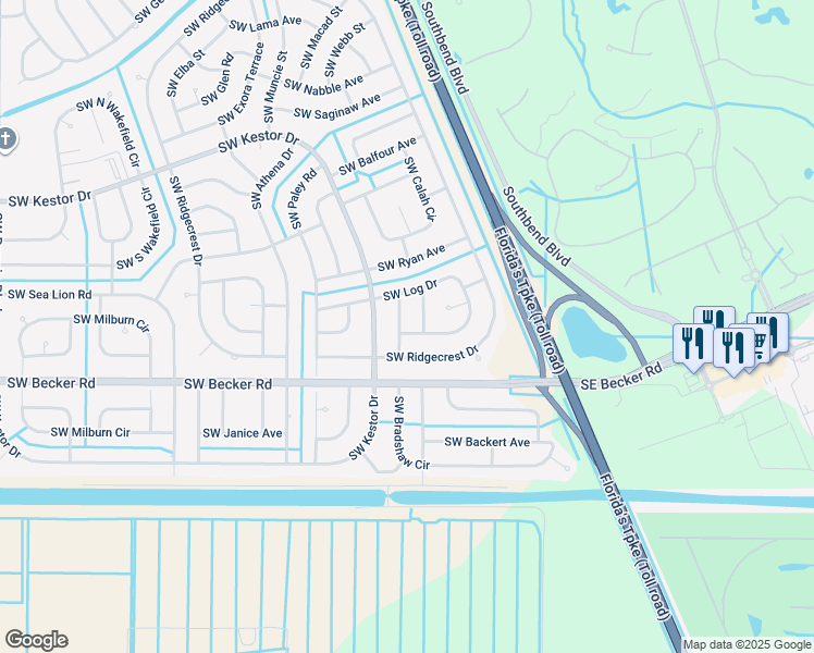 map of restaurants, bars, coffee shops, grocery stores, and more near 462 Southwest Log Drive in Port St. Lucie