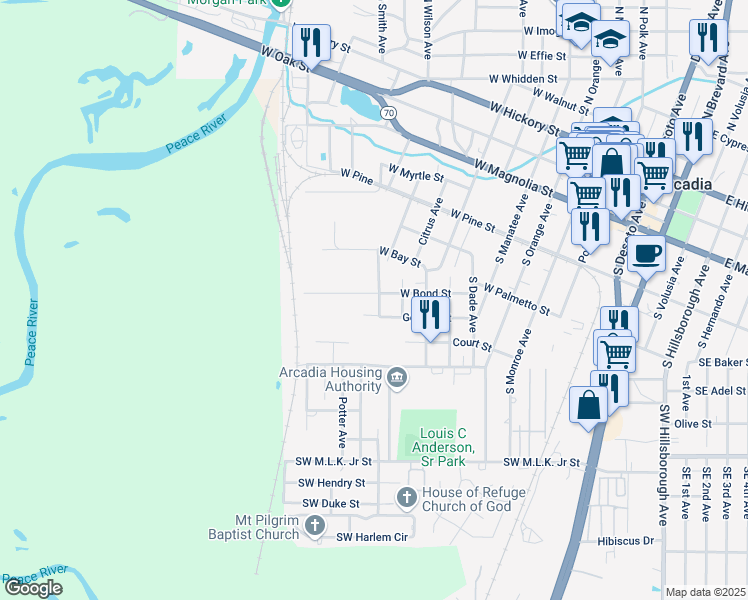 map of restaurants, bars, coffee shops, grocery stores, and more near 510 Spring Avenue in Arcadia