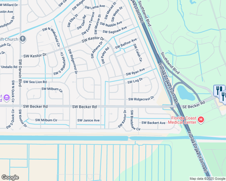 map of restaurants, bars, coffee shops, grocery stores, and more near 415 Southwest Naftal Place in Port St. Lucie