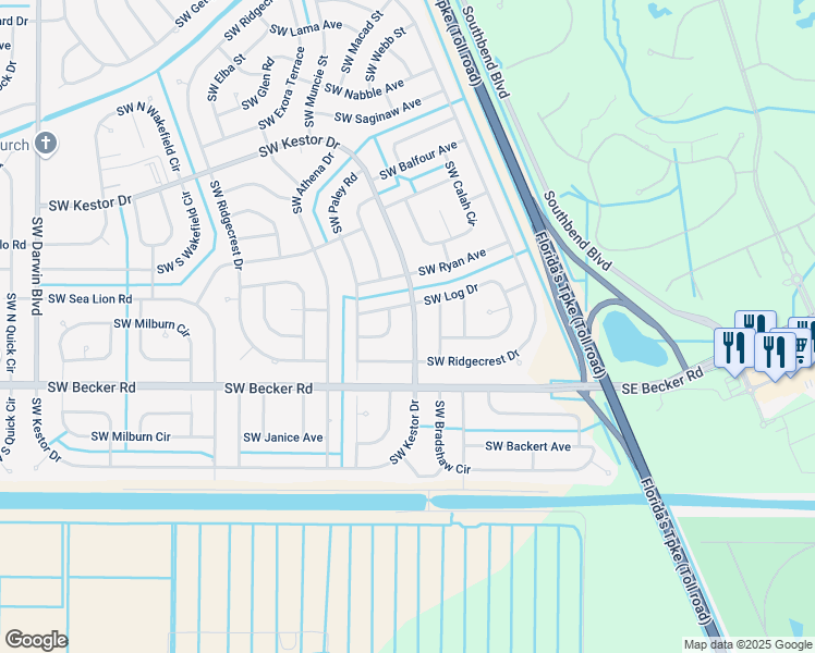 map of restaurants, bars, coffee shops, grocery stores, and more near 286 Southwest Kestor Drive in Port St. Lucie