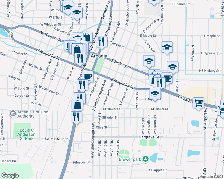 map of restaurants, bars, coffee shops, grocery stores, and more near 133 South Hernando Avenue in Arcadia