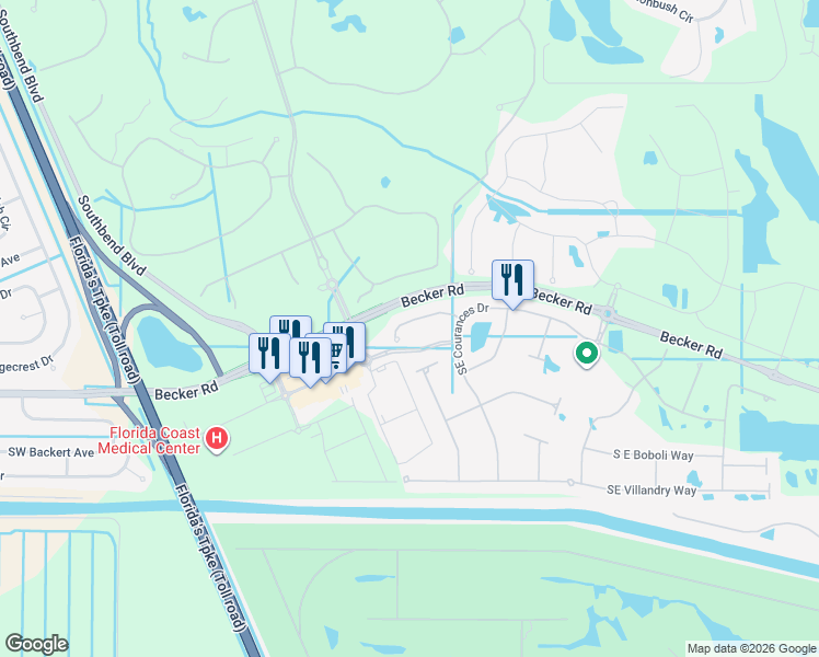 map of restaurants, bars, coffee shops, grocery stores, and more near 440 Southeast Bancroft Court in Port St. Lucie