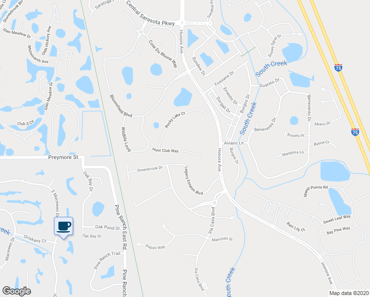 map of restaurants, bars, coffee shops, grocery stores, and more near 5331 Hunt Club Way in Sarasota