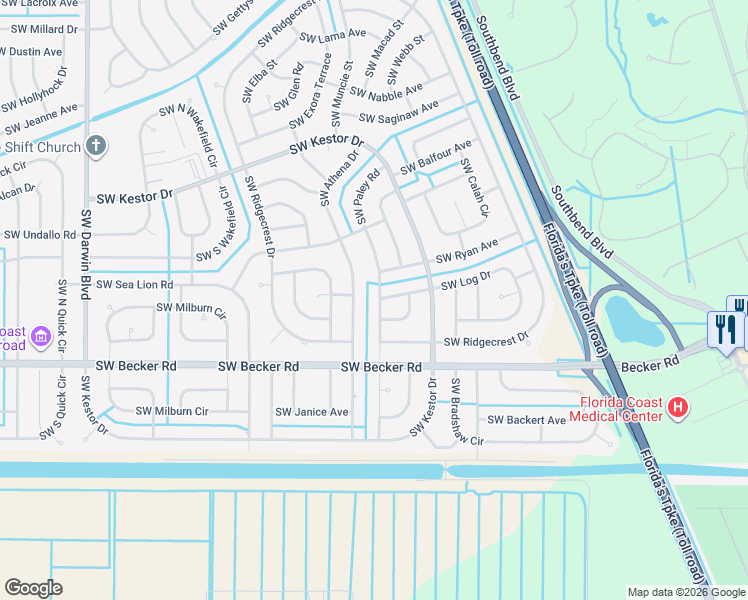 map of restaurants, bars, coffee shops, grocery stores, and more near 4525 Southwest Athena Drive in Port St. Lucie