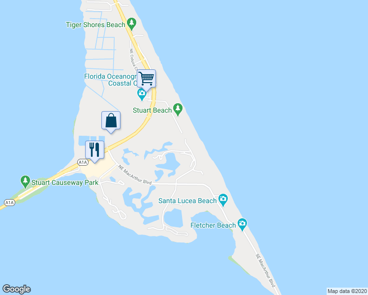 map of restaurants, bars, coffee shops, grocery stores, and more near 554 Northeast Gulfstream Way in Stuart