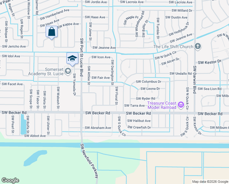 map of restaurants, bars, coffee shops, grocery stores, and more near 4541 Southwest Floral Street in Port St. Lucie