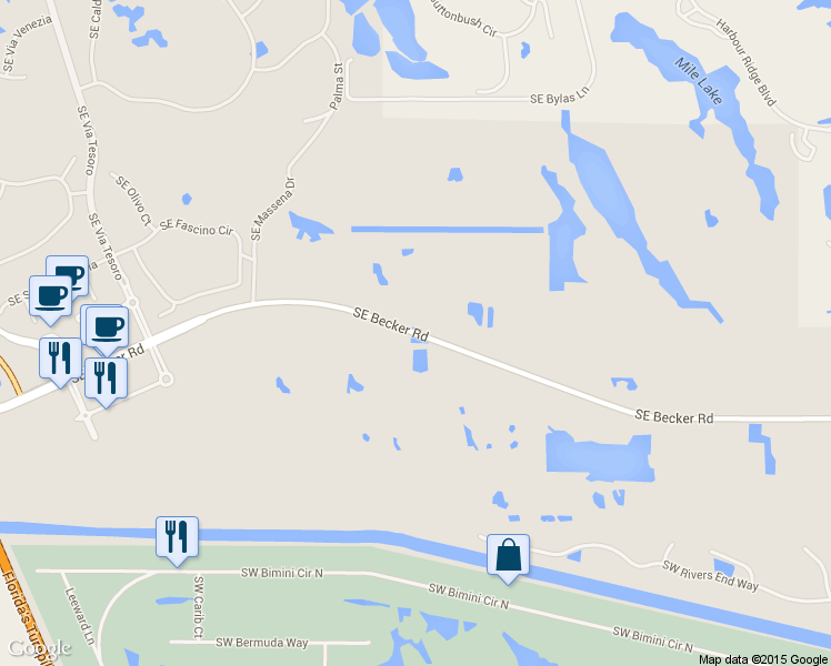 map of restaurants, bars, coffee shops, grocery stores, and more near Southeast Becker Road in Port Saint Lucie